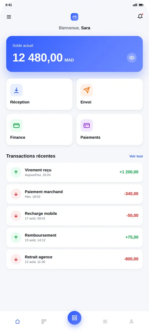Aperçu de l'application E-Wallet Bancaire